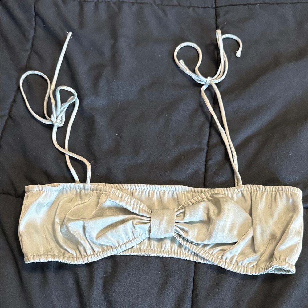 SHEIN Light Sage Bow-Front Bandeau Top with Ties - Picture 1 of 4